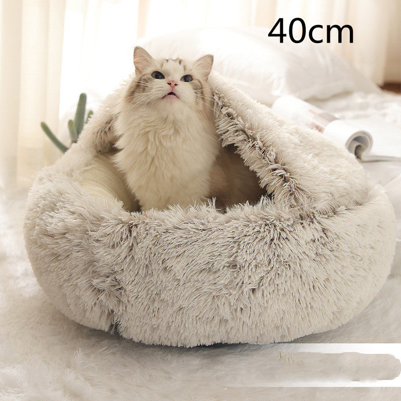 CozyHaven 2-in-1 Pet Retreat: Round Plush Winter Bed for Dogs and Cats