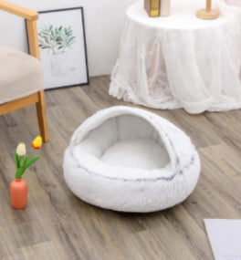 CozyHaven 2-in-1 Pet Retreat: Round Plush Winter Bed for Dogs and Cats