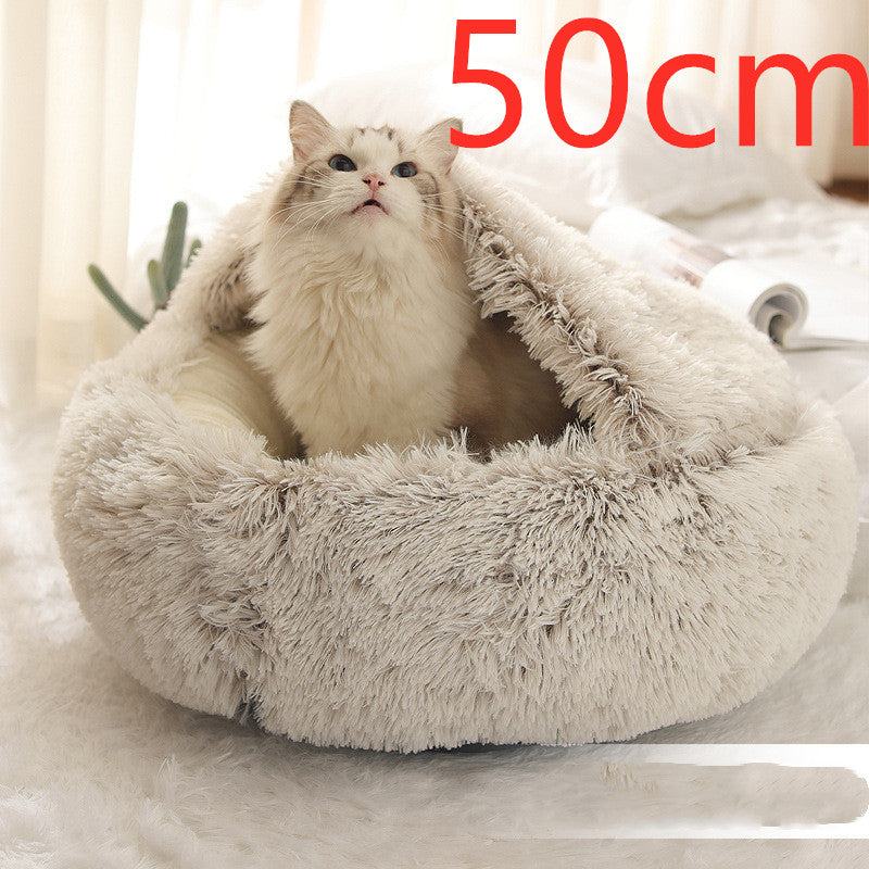 CozyHaven 2-in-1 Pet Retreat: Round Plush Winter Bed for Dogs and Cats