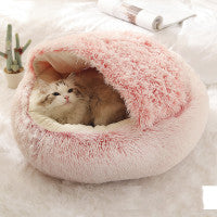 CozyHaven 2-in-1 Pet Retreat: Round Plush Winter Bed for Dogs and Cats