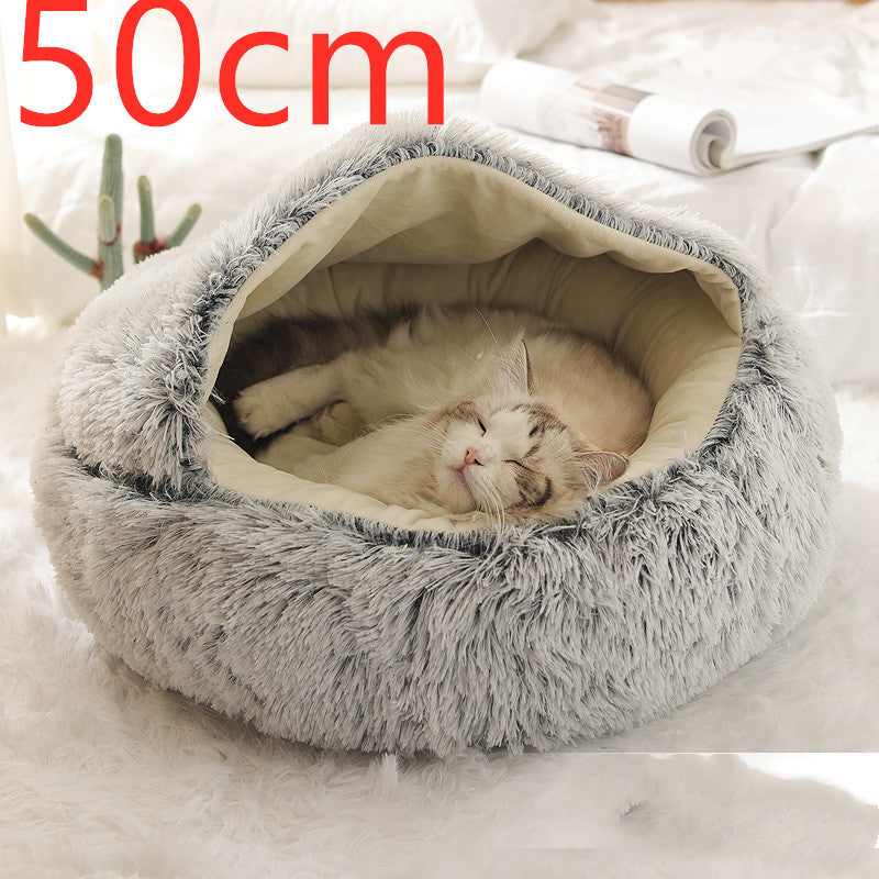 CozyHaven 2-in-1 Pet Retreat: Round Plush Winter Bed for Dogs and Cats