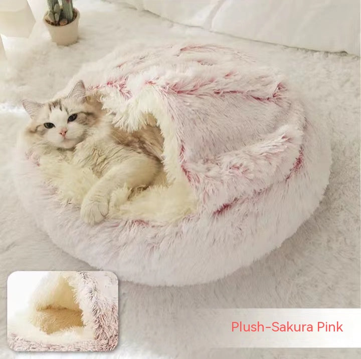 CozyHaven 2-in-1 Pet Retreat: Round Plush Winter Bed for Dogs and Cats