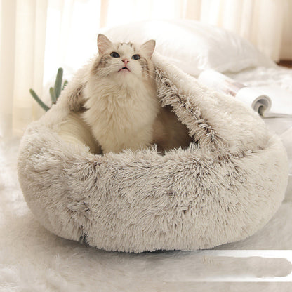 CozyHaven 2-in-1 Pet Retreat: Round Plush Winter Bed for Dogs and Cats