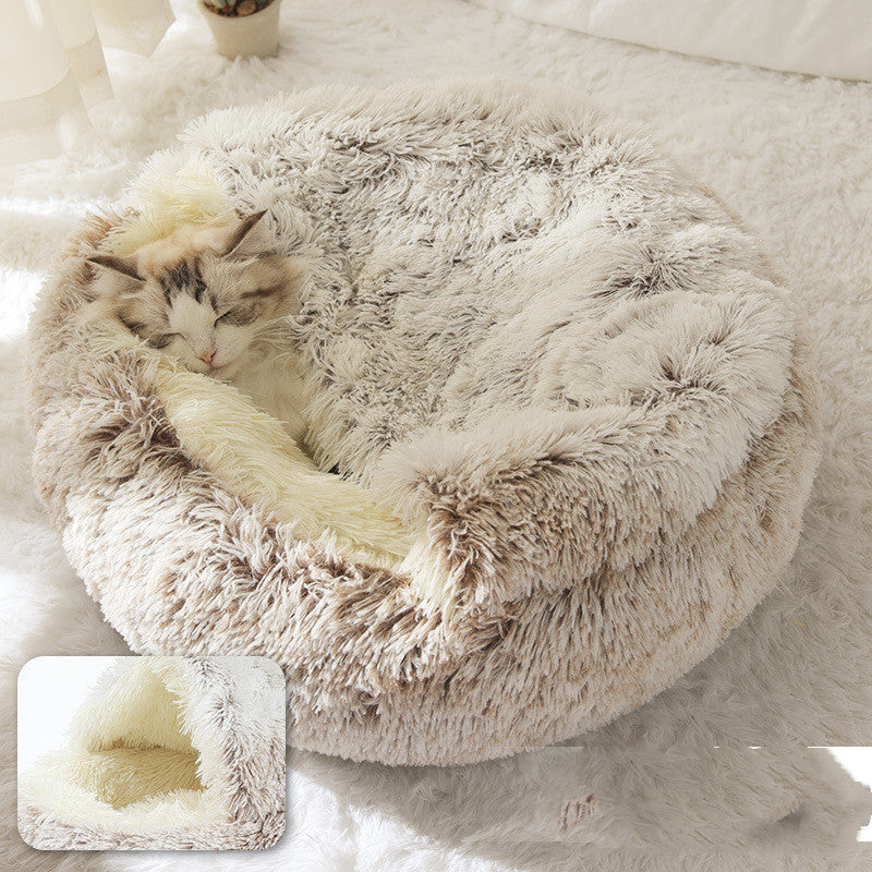 CozyHaven 2-in-1 Pet Retreat: Round Plush Winter Bed for Dogs and Cats