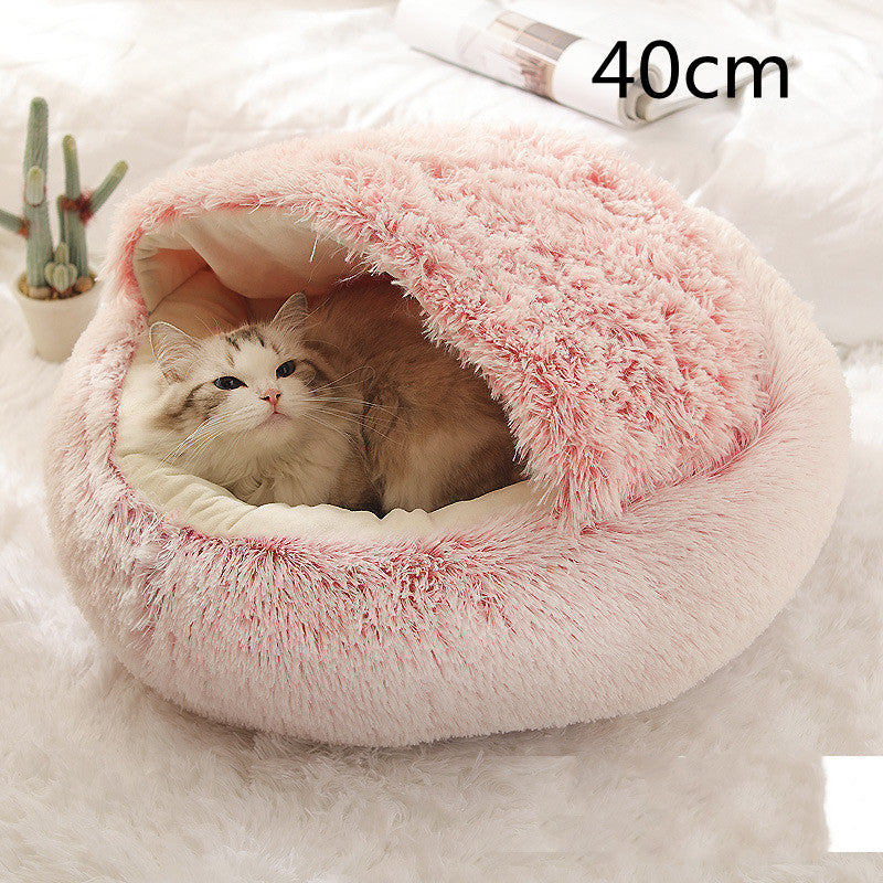 CozyHaven 2-in-1 Pet Retreat: Round Plush Winter Bed for Dogs and Cats