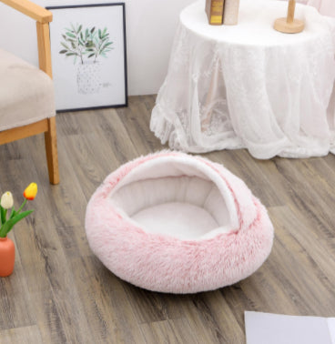 CozyHaven 2-in-1 Pet Retreat: Round Plush Winter Bed for Dogs and Cats