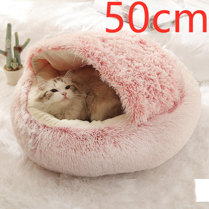 CozyHaven 2-in-1 Pet Retreat: Round Plush Winter Bed for Dogs and Cats