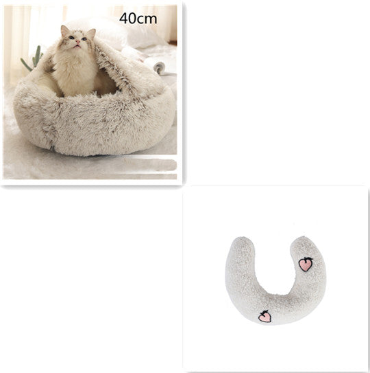 CozyHaven 2-in-1 Pet Retreat: Round Plush Winter Bed for Dogs and Cats