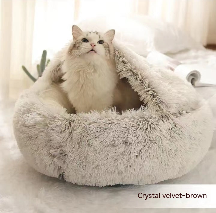 CozyHaven 2-in-1 Pet Retreat: Round Plush Winter Bed for Dogs and Cats