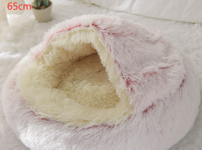 CozyHaven 2-in-1 Pet Retreat: Round Plush Winter Bed for Dogs and Cats