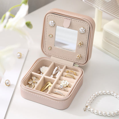 ChicGems MirrorVault: Portable Travel Jewelry Box with Ornamental Elegance