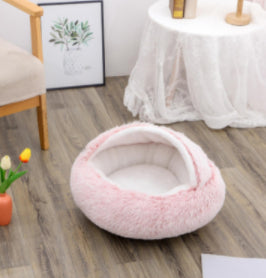 CozyHaven 2-in-1 Pet Retreat: Round Plush Winter Bed for Dogs and Cats