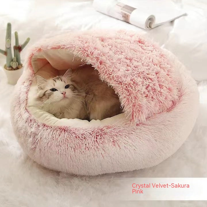 CozyHaven 2-in-1 Pet Retreat: Round Plush Winter Bed for Dogs and Cats