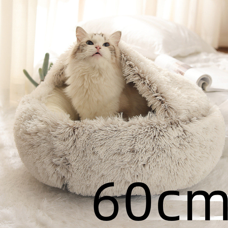 CozyHaven 2-in-1 Pet Retreat: Round Plush Winter Bed for Dogs and Cats