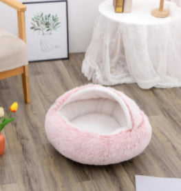 CozyHaven 2-in-1 Pet Retreat: Round Plush Winter Bed for Dogs and Cats