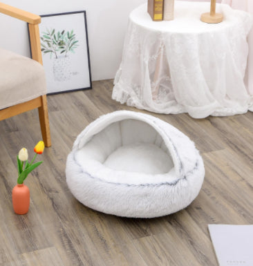 CozyHaven 2-in-1 Pet Retreat: Round Plush Winter Bed for Dogs and Cats