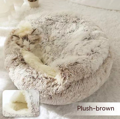 CozyHaven 2-in-1 Pet Retreat: Round Plush Winter Bed for Dogs and Cats